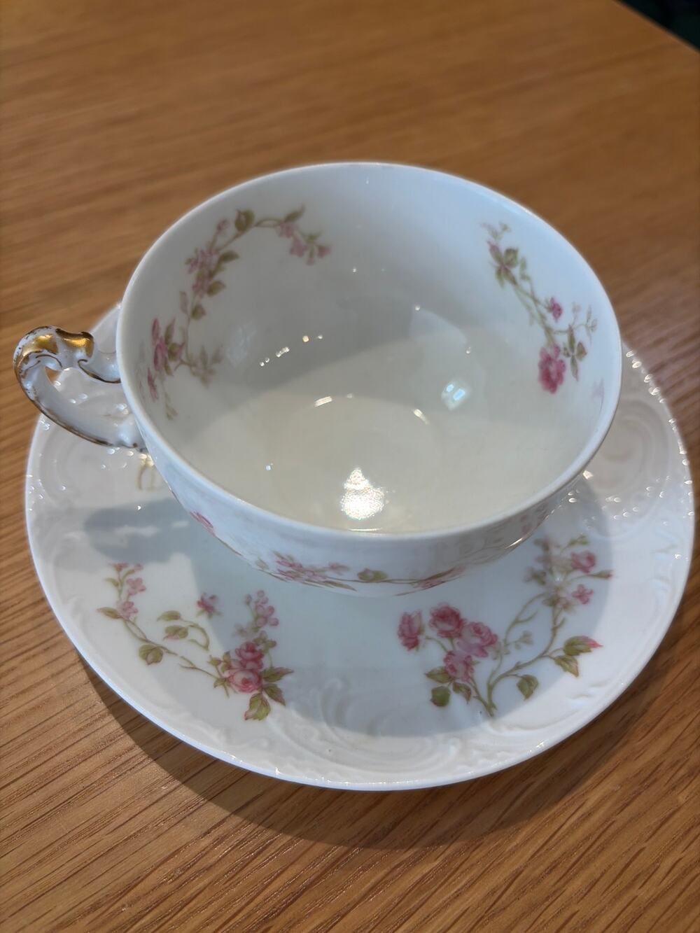 Haviland & Co Limoges France Teacup & Saucer Floral Pink Pansy Ranunculus Gold